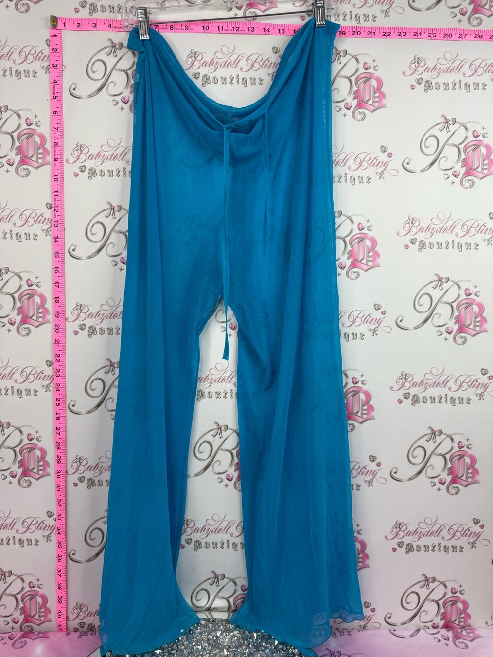 Pants sheer coverup wide leg blue aqua  Turquoise Wide-Leg Palazzo Pants